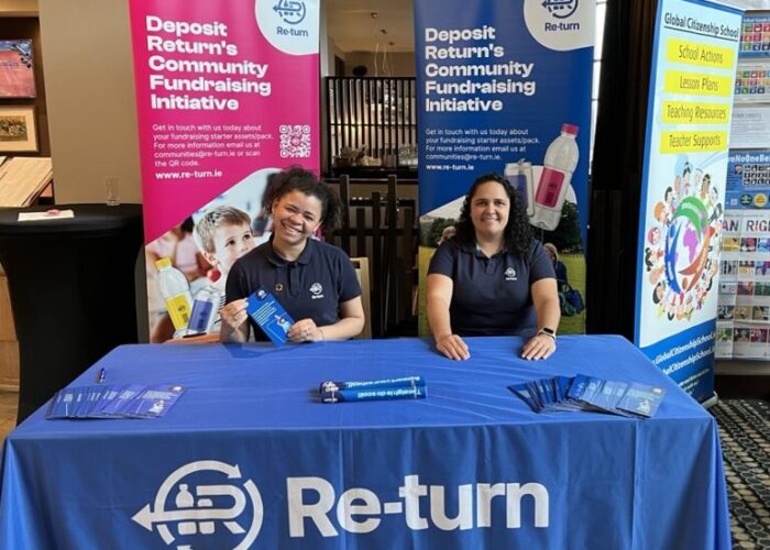 Staff from Re-turn's Communities team exhibiting at the Irish National Teacher's Organisation Conference 2025.